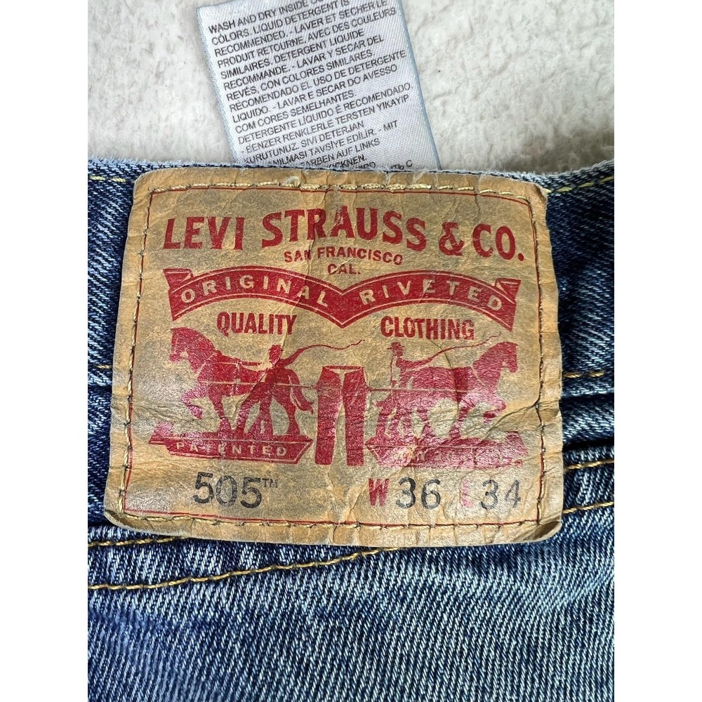 Levis 505 Mens 36x34 Blue Regular Straight Denim Jeans Medium Wash 00505-4891 - Picture 3 of 16